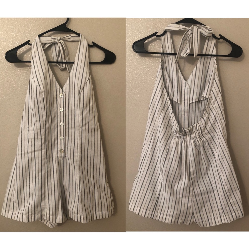 White/ Navy Striped Romper